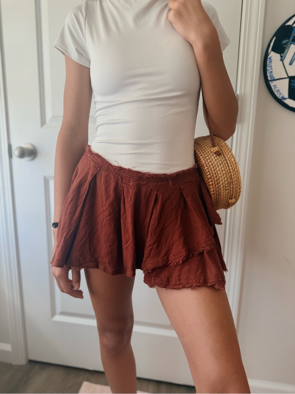 Free People Rust Ruffled Linen-Blend Shorts - Picture 6 of 6
